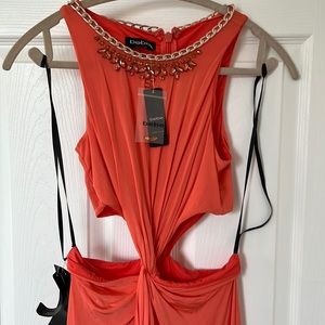 NWT a bebe coral maxi dress with cutout and jewels neck